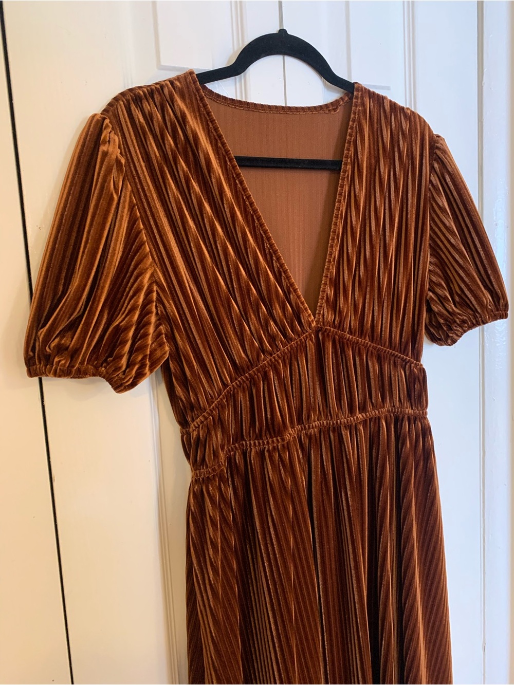 Rich Jewel Tone Brown Velvet V-Neck Winter Dress